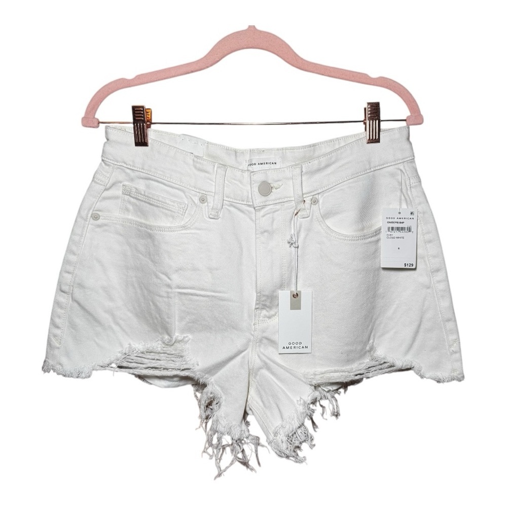 GOOD AMERICAN Cloud White Good ‘90s Denim Shorts Size 6/28 NWT